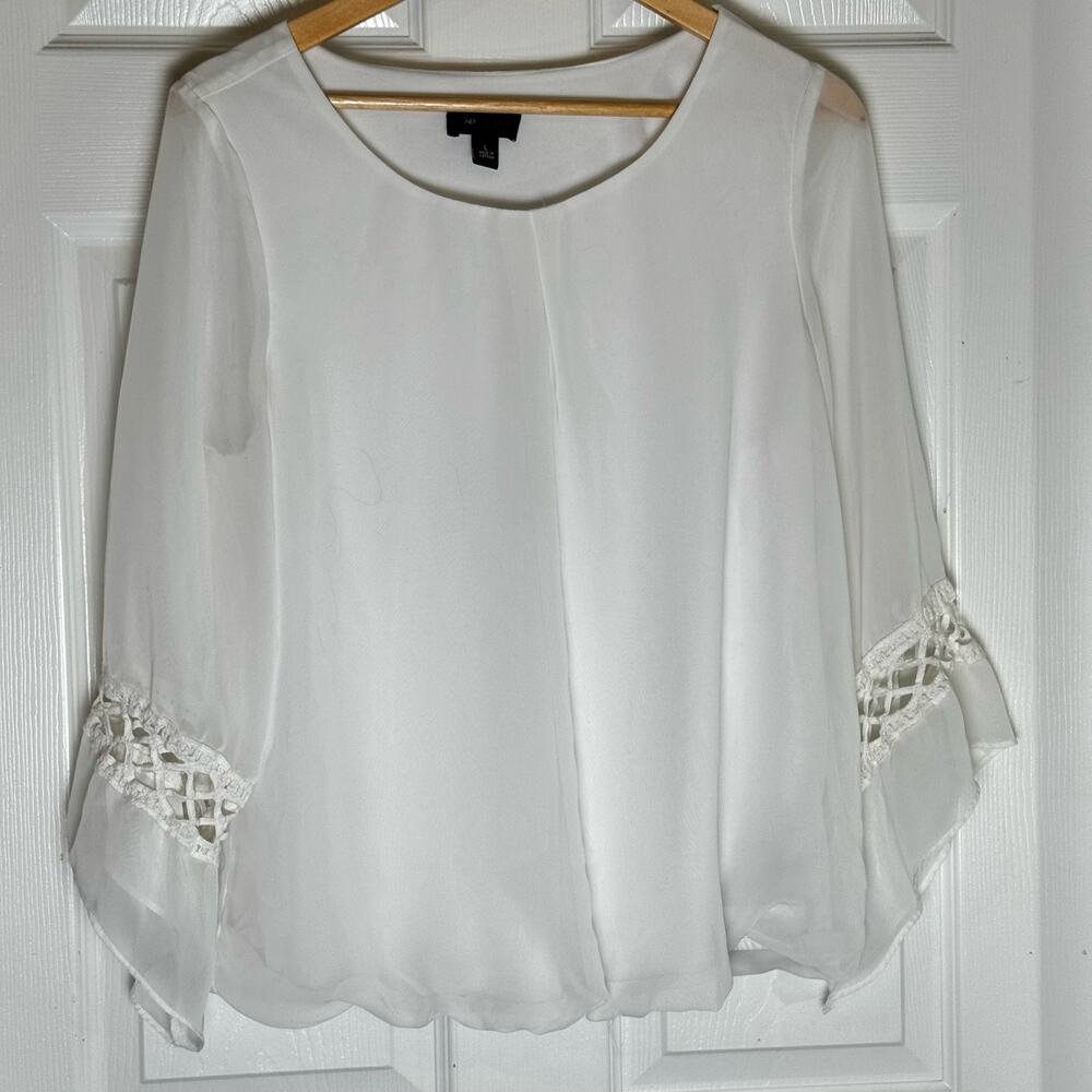 Women's AB Studio White Boho Chic Bubble hem Bell Sleeve Top L